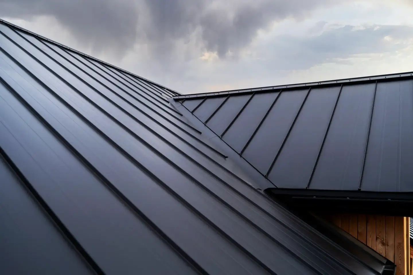 Roof of a modern Canadian home against a clear sky